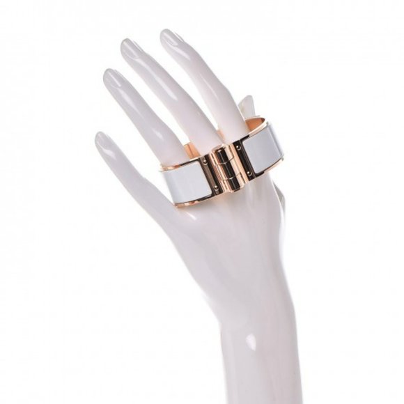 Hermès Charniere Rose Gold Enamel White Bracelet - Medium - Picture 6 of 6